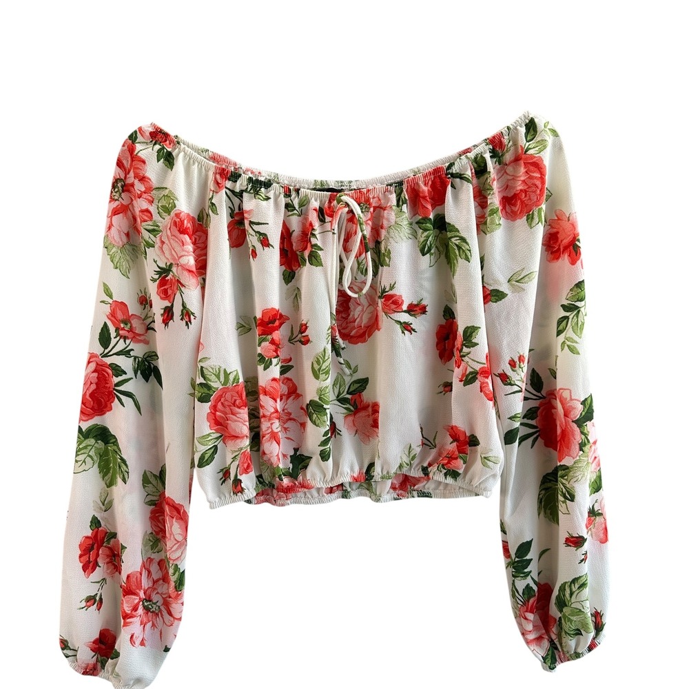 Unbranded Floral Off Shoulder Crop Top Coquette Summer Cottage Boho‎ Large